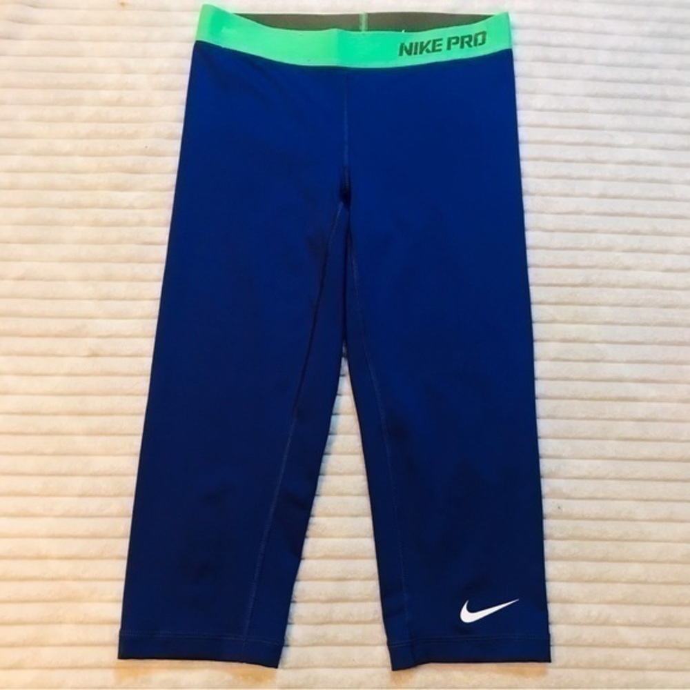NIKE PRO Blue Green Base Layer Training Capri Cropped Legging Women’s size Small